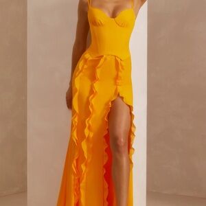 Yellow Ruffle-Trim Strappy Maxi Dress